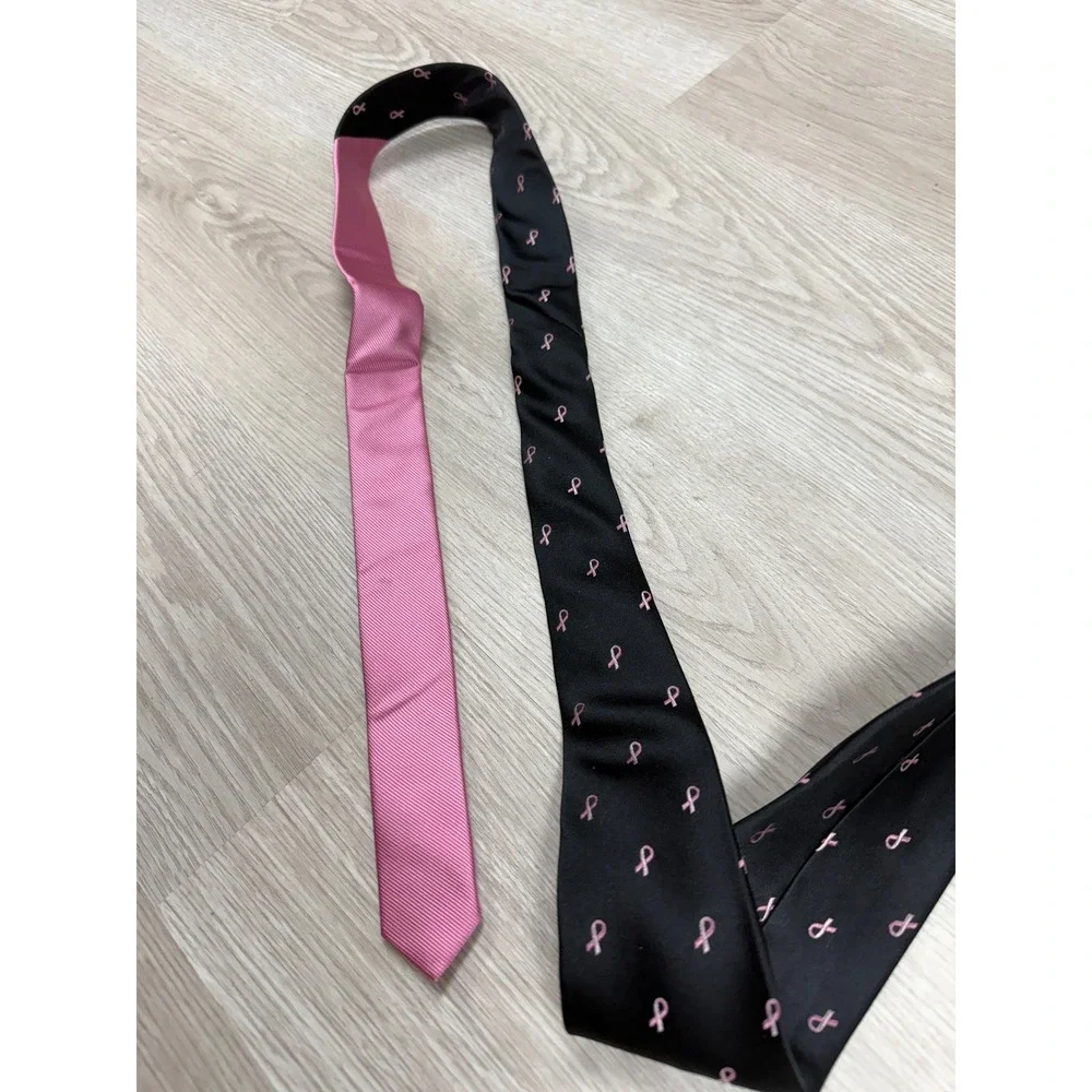 NWT Diane Katzman Real Men Wear Pink Breast Cancer Awareness Silk Tie Black Pink